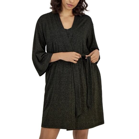 I.n.c. International Concepts Women's 2-Pc. Sparkle Black Robe & Chemise Set M - Picture 4 of 7
